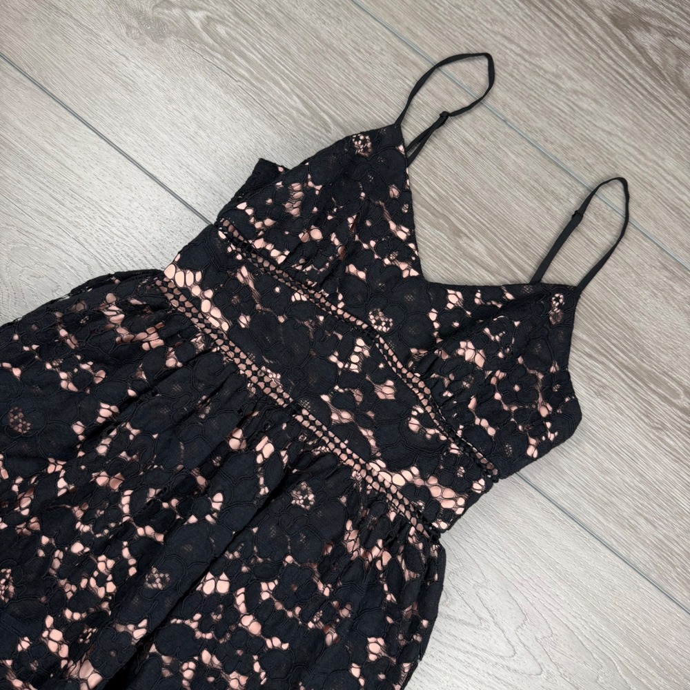 Babaton Womens Dress Floral Lace Midi‎ A-Line Black Pink 00